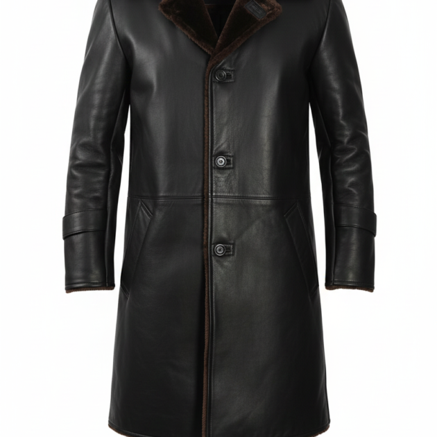 Men's 3/4 Length Black Real Leather Coat
