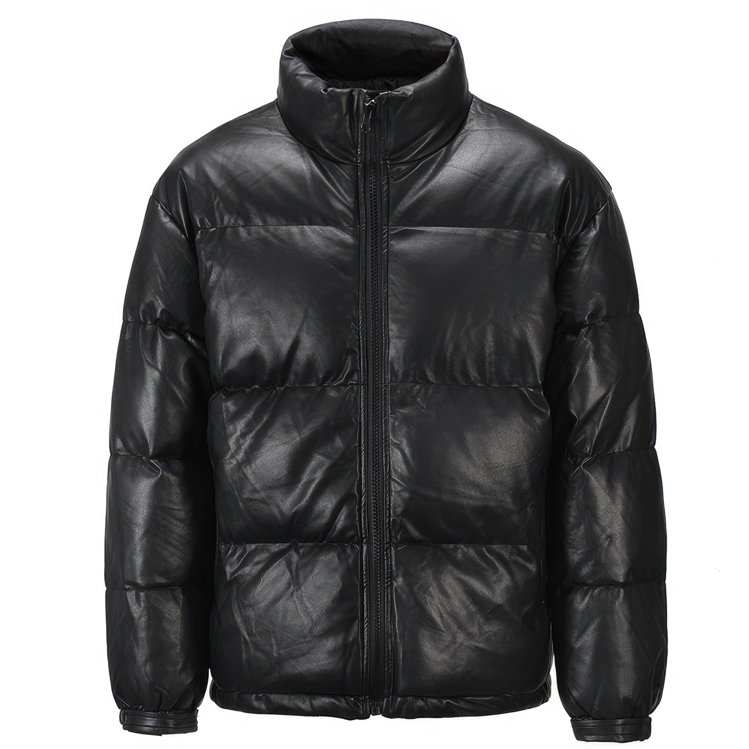 men’s black genuine sheepskin high neck winter warm streetwear