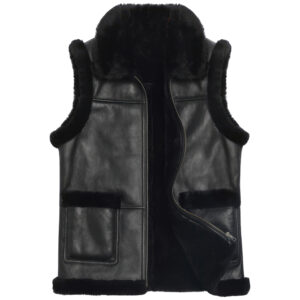 men’s black genuine sheepskin sherpa leather waistcoat