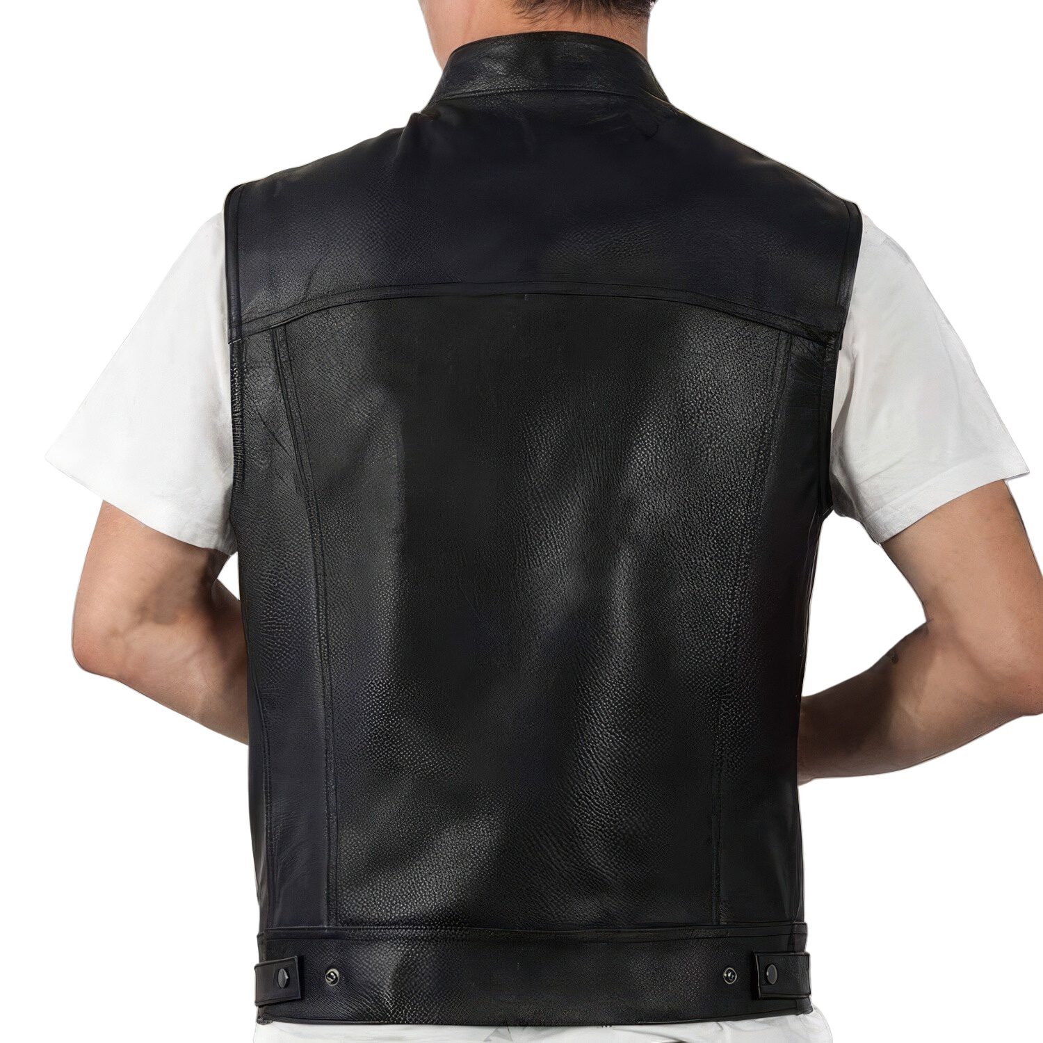 men’s black biker genuine sheepskin stand collar vest