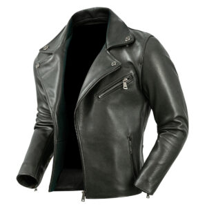 men’s biker black genuine cowhide double pointed collar brando style motorcycle rider leather jacket