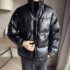 men’s black genuine sheepskin stand collar winter warm leather jacket