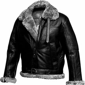 men’s black shearling leather aviator jacket premium winter bomber