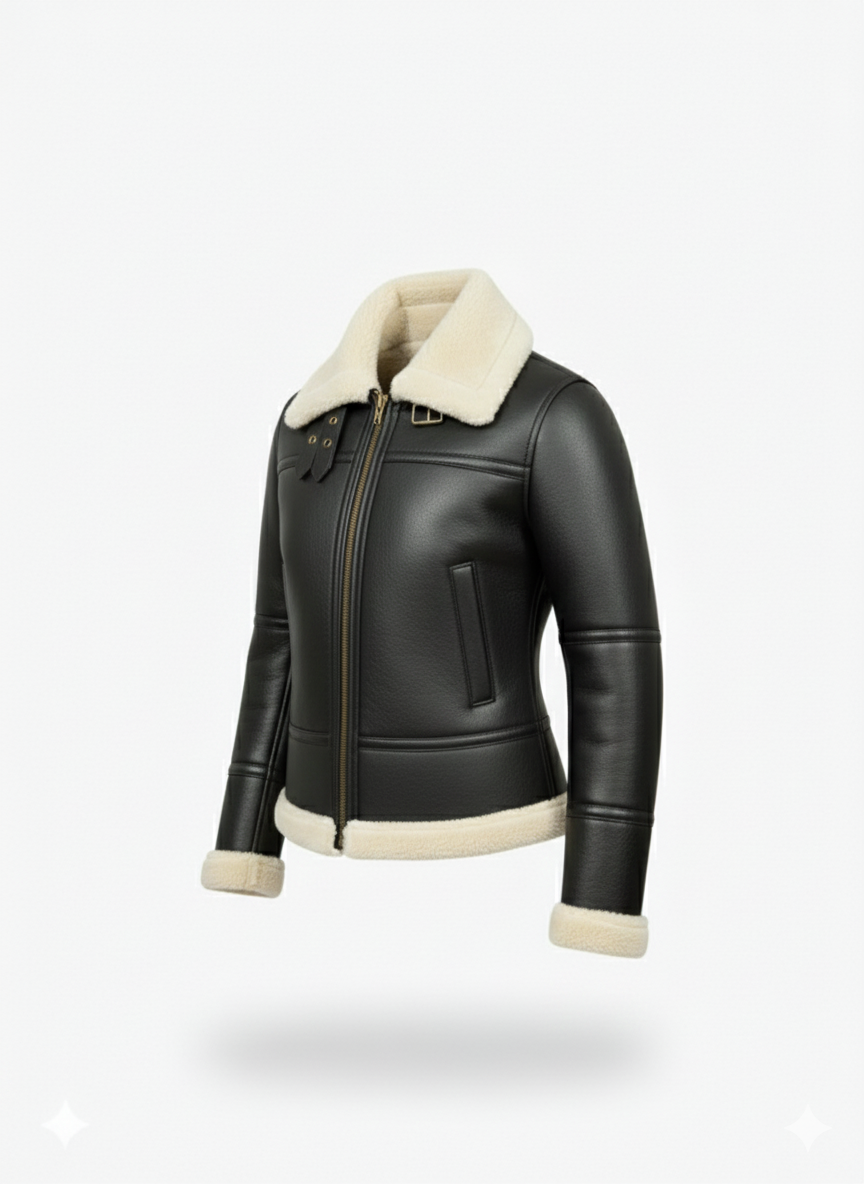 women’s premium winter leather style jacket with fur collar women’s premium winter leather style jacket with fur collar