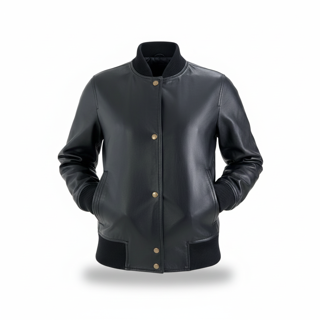 premium leather bomber jacket with ribbed collar premium leather bomber jacket with ribbed collar