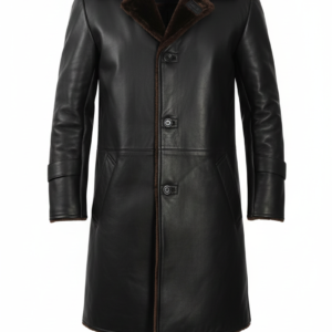 men’s black shearling leather long coat