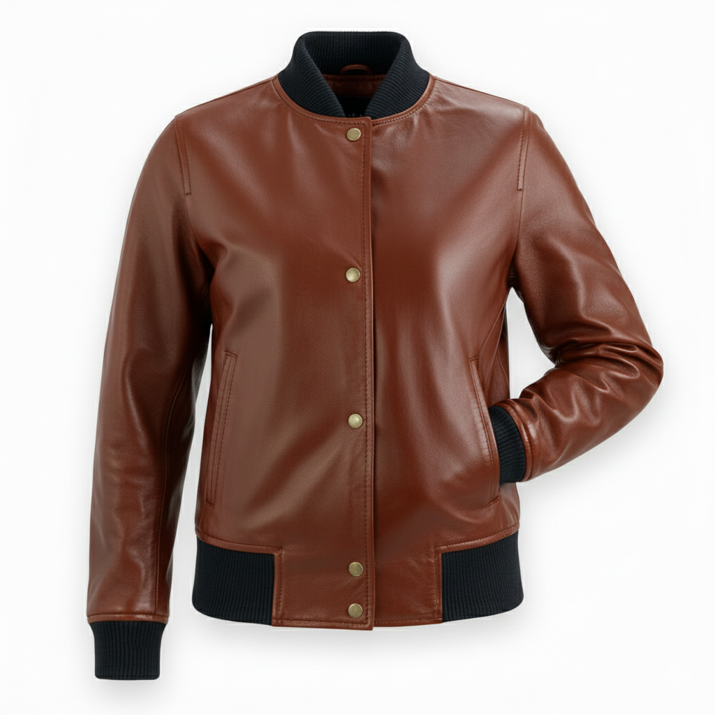 premium leather bomber jacket with ribbed collar premium leather bomber jacket with ribbed collar