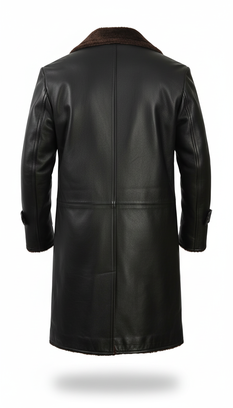 men’s black shearling leather long coat