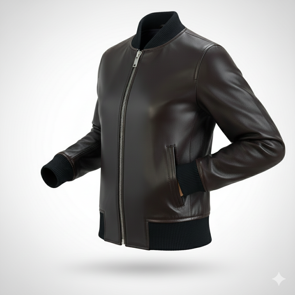 men’s classic leather bomber jacket premium finish