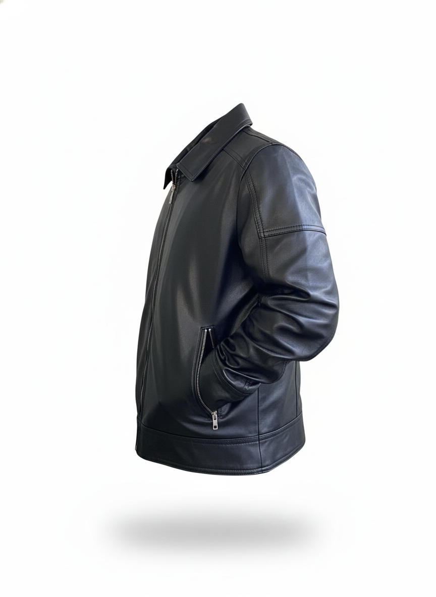 luxury men’s leather zip jacket
