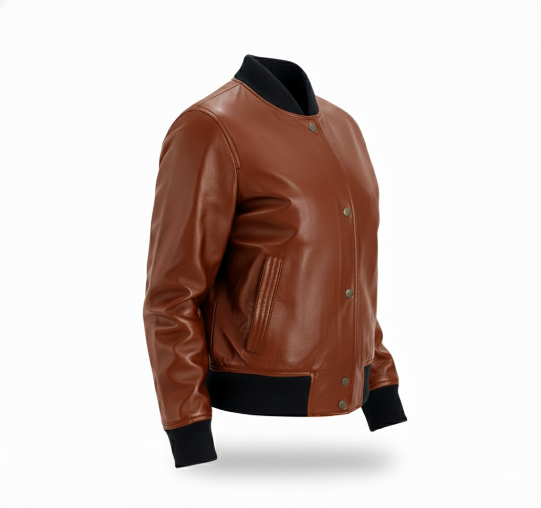 premium leather bomber jacket with ribbed collar premium leather bomber jacket with ribbed collar