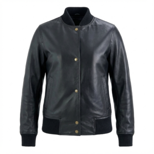 premium leather bomber jacket with ribbed collar