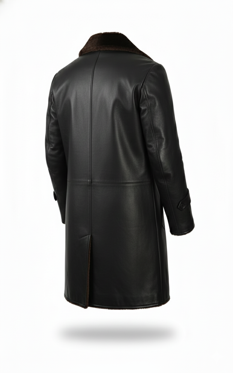men’s black shearling leather long coat