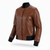 premium leather bomber jacket with ribbed collar premium leather bomber jacket with ribbed collar