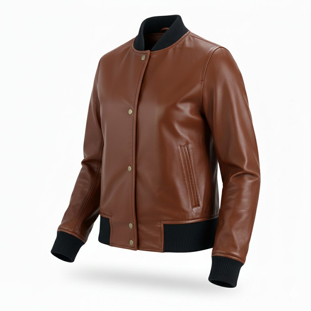 premium leather bomber jacket with ribbed collar premium leather bomber jacket with ribbed collar