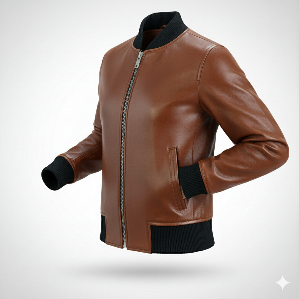 men’s classic leather bomber jacket premium finish