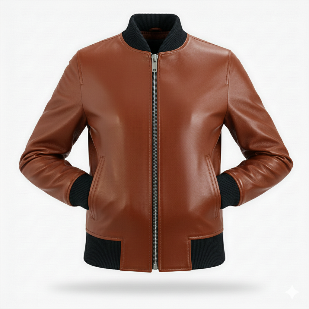 men’s classic leather bomber jacket premium finish