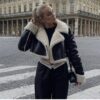 women’s cropped faux leather jacket with shearling fur collar