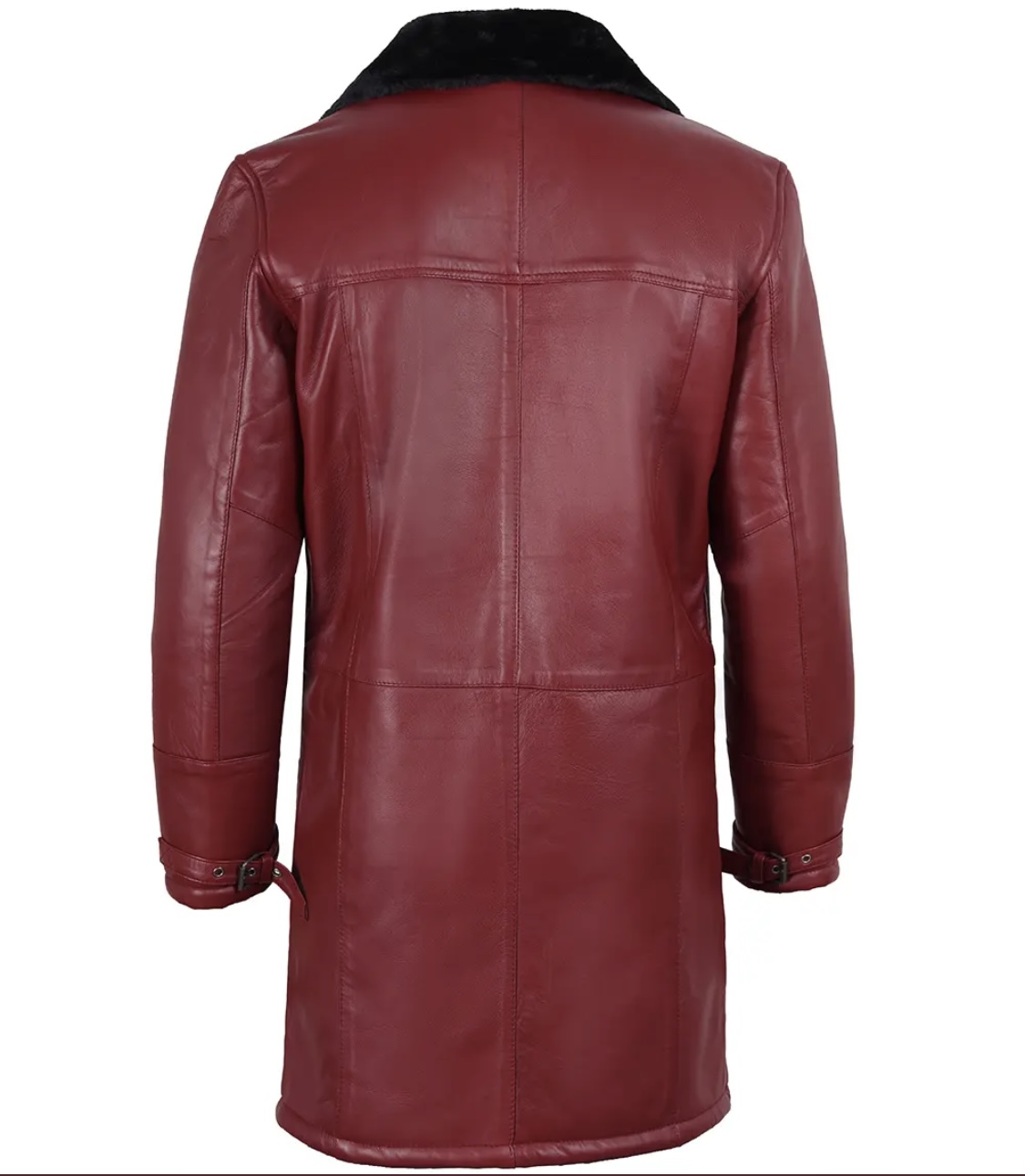 men’s red leather shearling collar winter coat