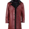 men’s red leather shearling collar winter coat