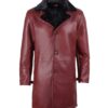 men’s red leather shearling collar winter coat