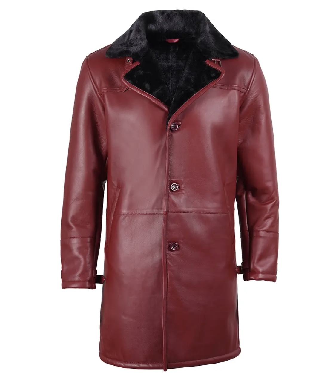 men’s red leather shearling collar winter coat