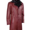 men’s red leather shearling collar winter coat