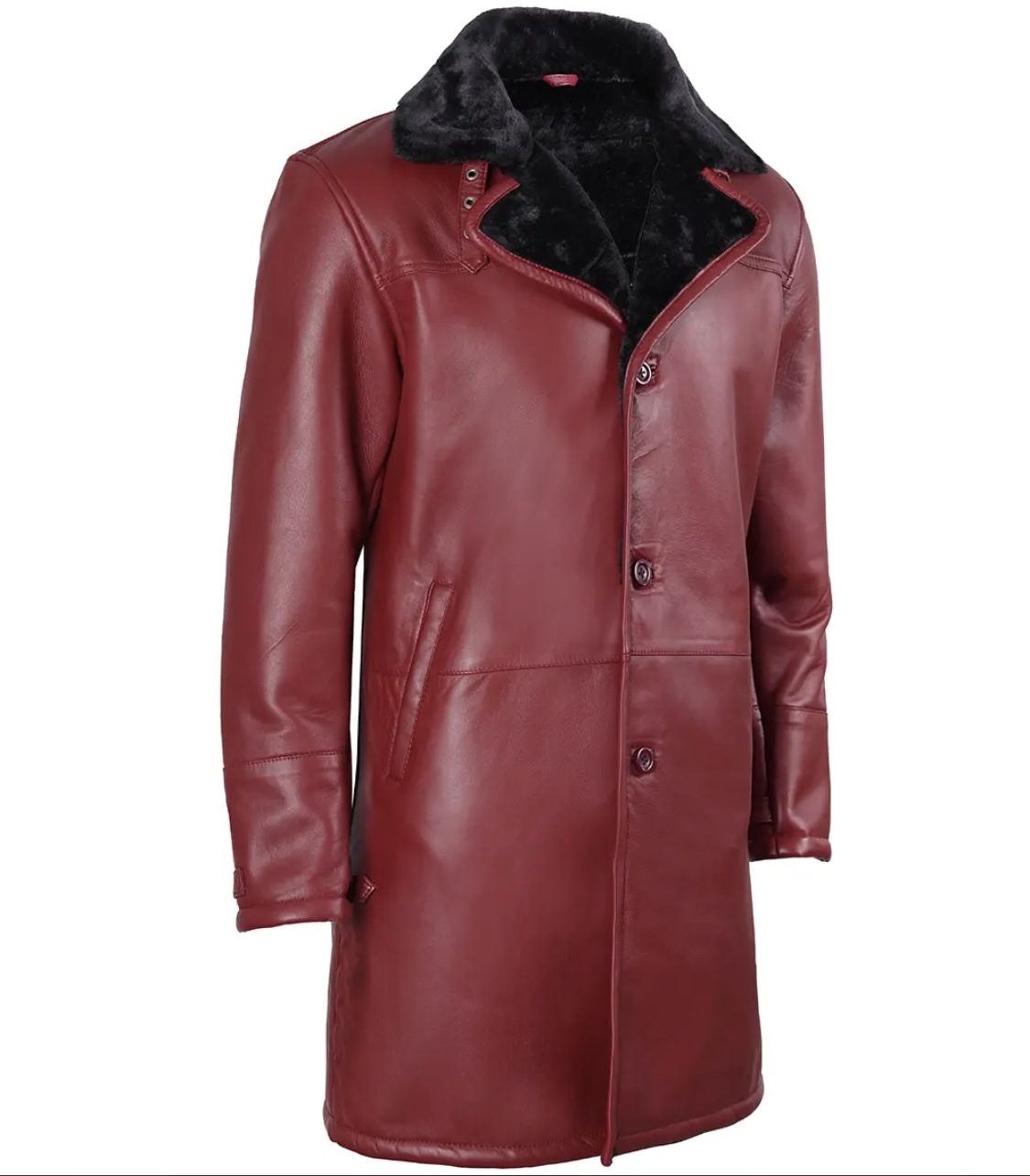 men’s red leather shearling collar winter coat