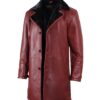 men’s red leather shearling collar winter coat