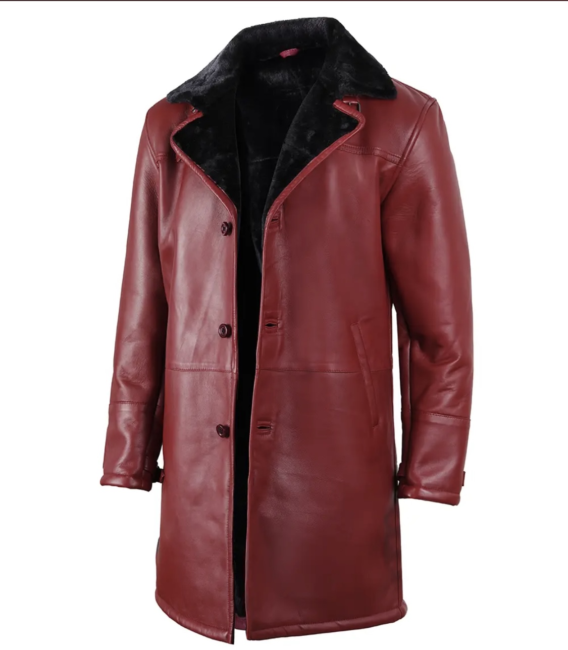 men’s red leather shearling collar winter coat