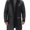 luxury men’s black shearling longline leather coat