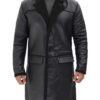 luxury men’s black shearling longline leather coat