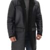 luxury men’s black shearling longline leather coat