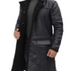 luxury men’s black shearling longline leather coat