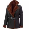 women’s double breasted faux leather shearling jacket with belt