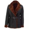 women’s double breasted faux leather shearling jacket with belt