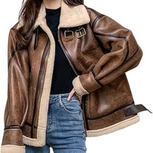 women’s oversized aviator leather style jacket with fur lining