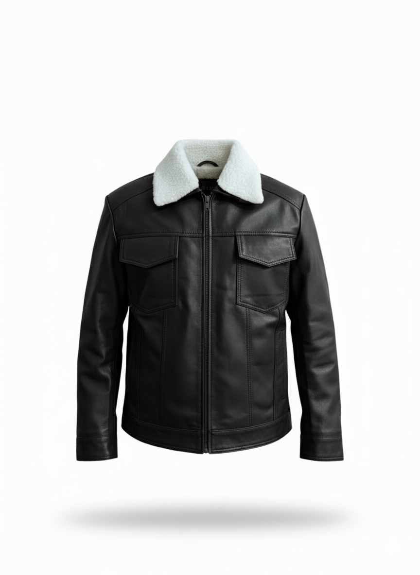 men’s premium shearling collar leather jacket men’s premium shearling collar leather jacket