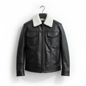 men’s premium shearling collar leather jacket