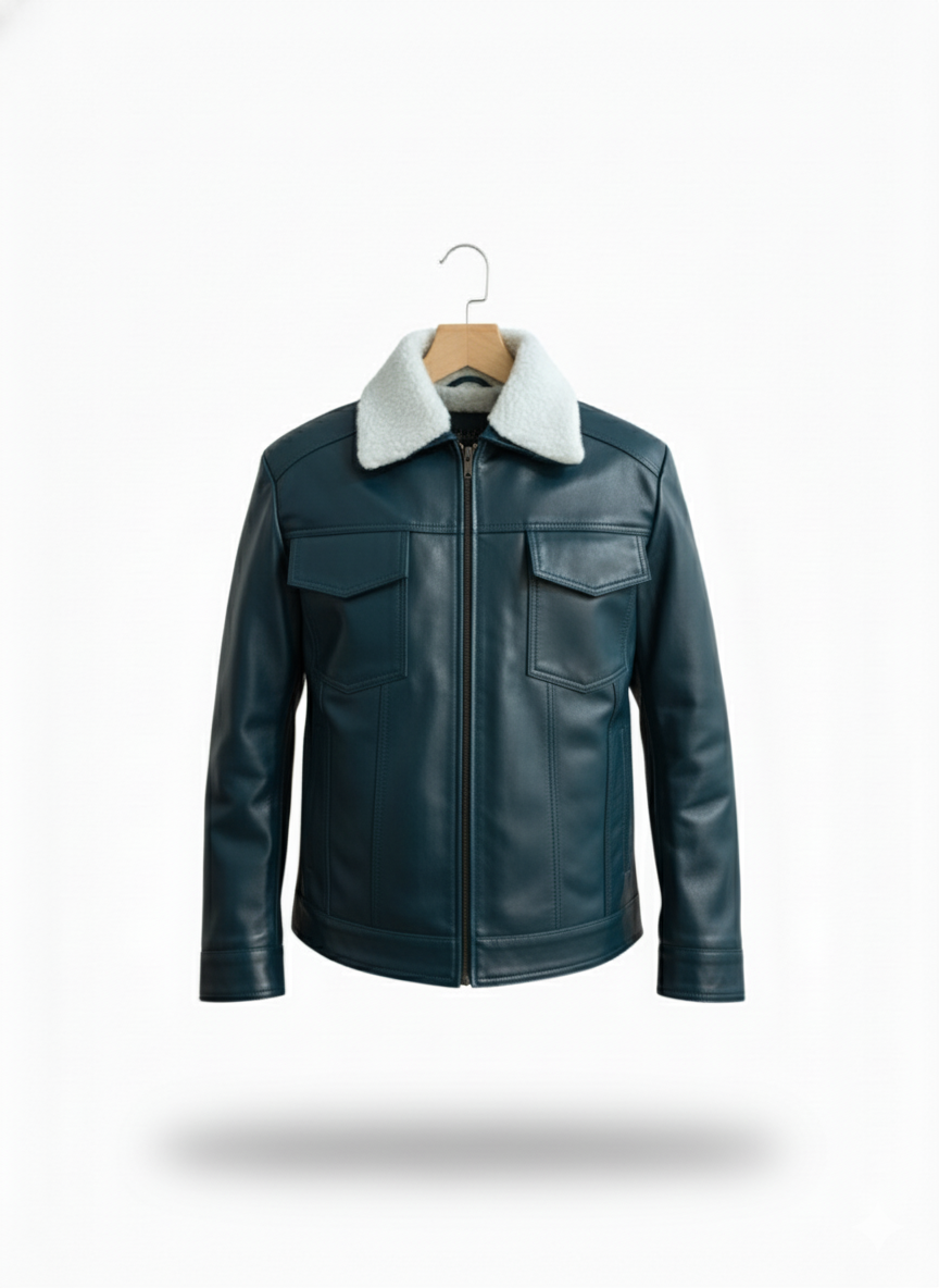 men’s premium shearling collar leather jacket men’s premium shearling collar leather jacket