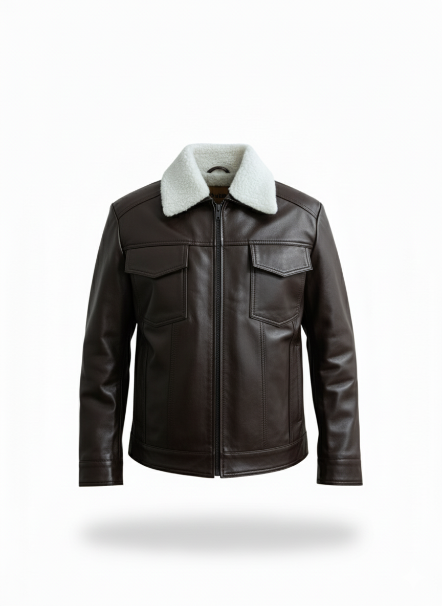 men’s premium shearling collar leather jacket men’s premium shearling collar leather jacket