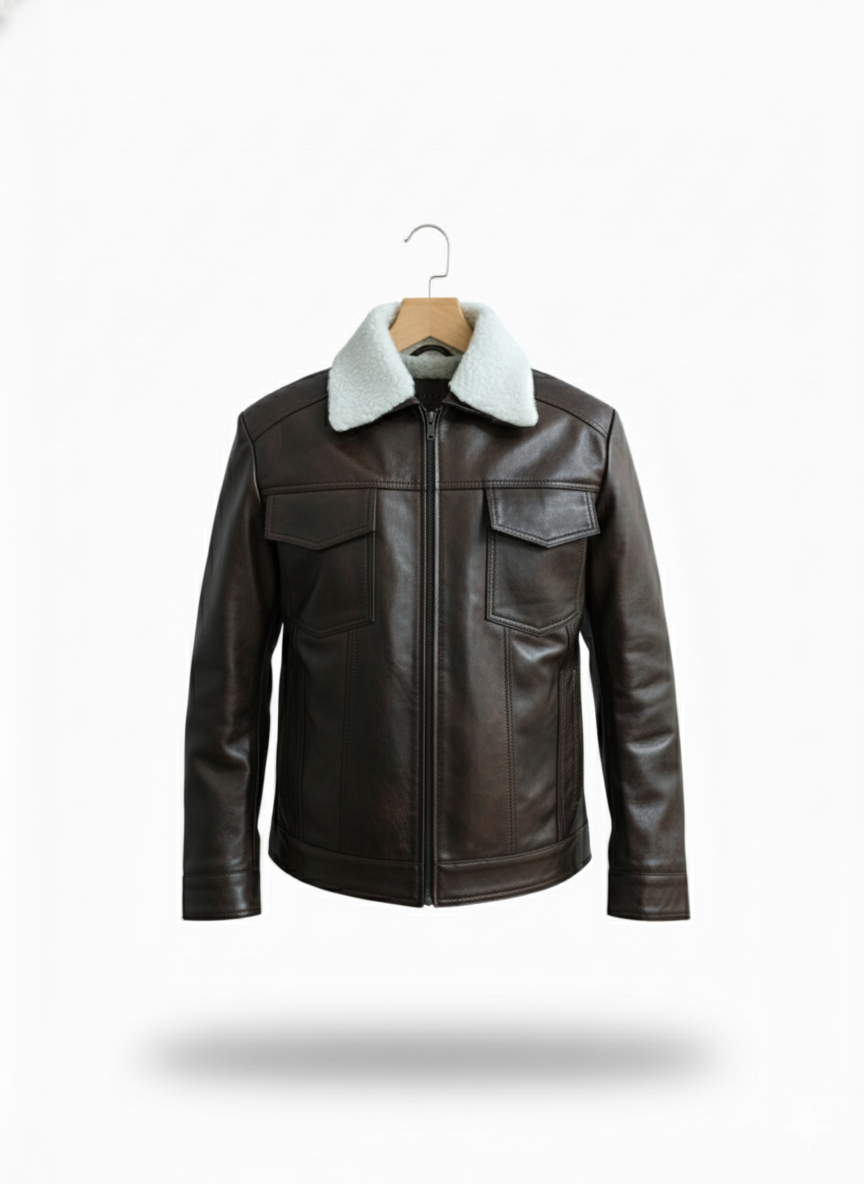men’s premium shearling collar leather jacket men’s premium shearling collar leather jacket