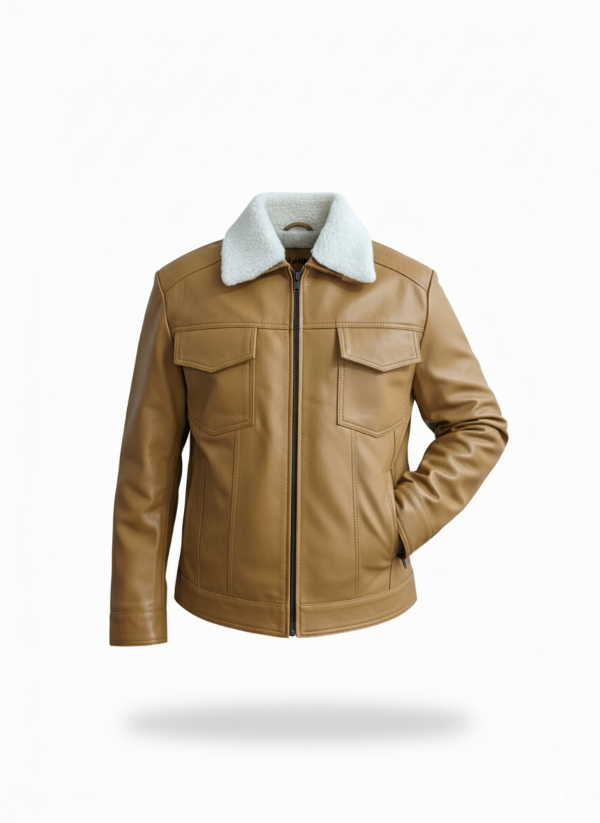 men’s premium shearling collar leather jacket men’s premium shearling collar leather jacket