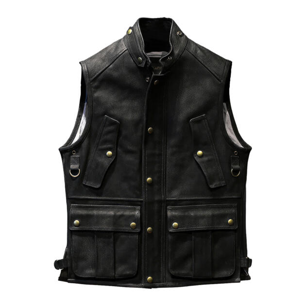 Men’s Black Biker Genuine Sheepskin Stand Collar Vest Café Racer Classic Hip Hop Punk Sleeveless Racer Leather Waistcoat