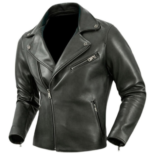 Men’s Biker Black Genuine Cowhide Double Pointed Collar Brando Style Motorcycle Rider Leather Jacket