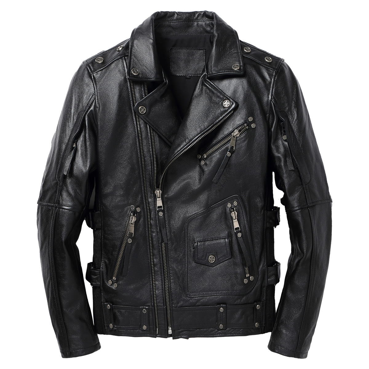 Men’s Vintage Distress Black Brando Biker Genuine Cowhide Lapel Collar Asymmetric Motorcycle Rider Classic Slim Fit Leather Jacket