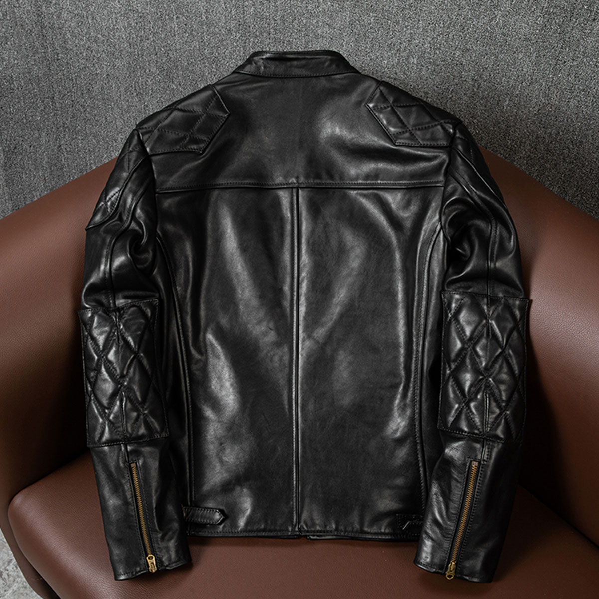 Mens Genuine Cow Leather Jacket Motorcycle Suit Slim Fit Stand up Collar Winter Autumn Coat Jacket - Image 4