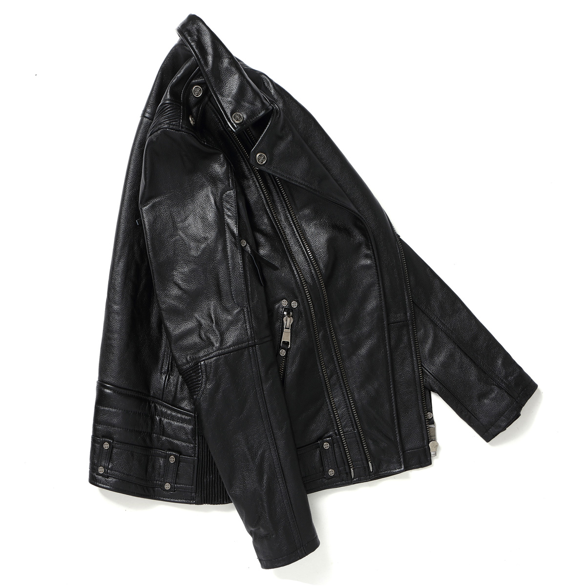 Men’s Vintage Distress Black Brando Biker Genuine Cowhide Lapel Collar Asymmetric Motorcycle Rider Classic Slim Fit Leather Jacket - Image 3