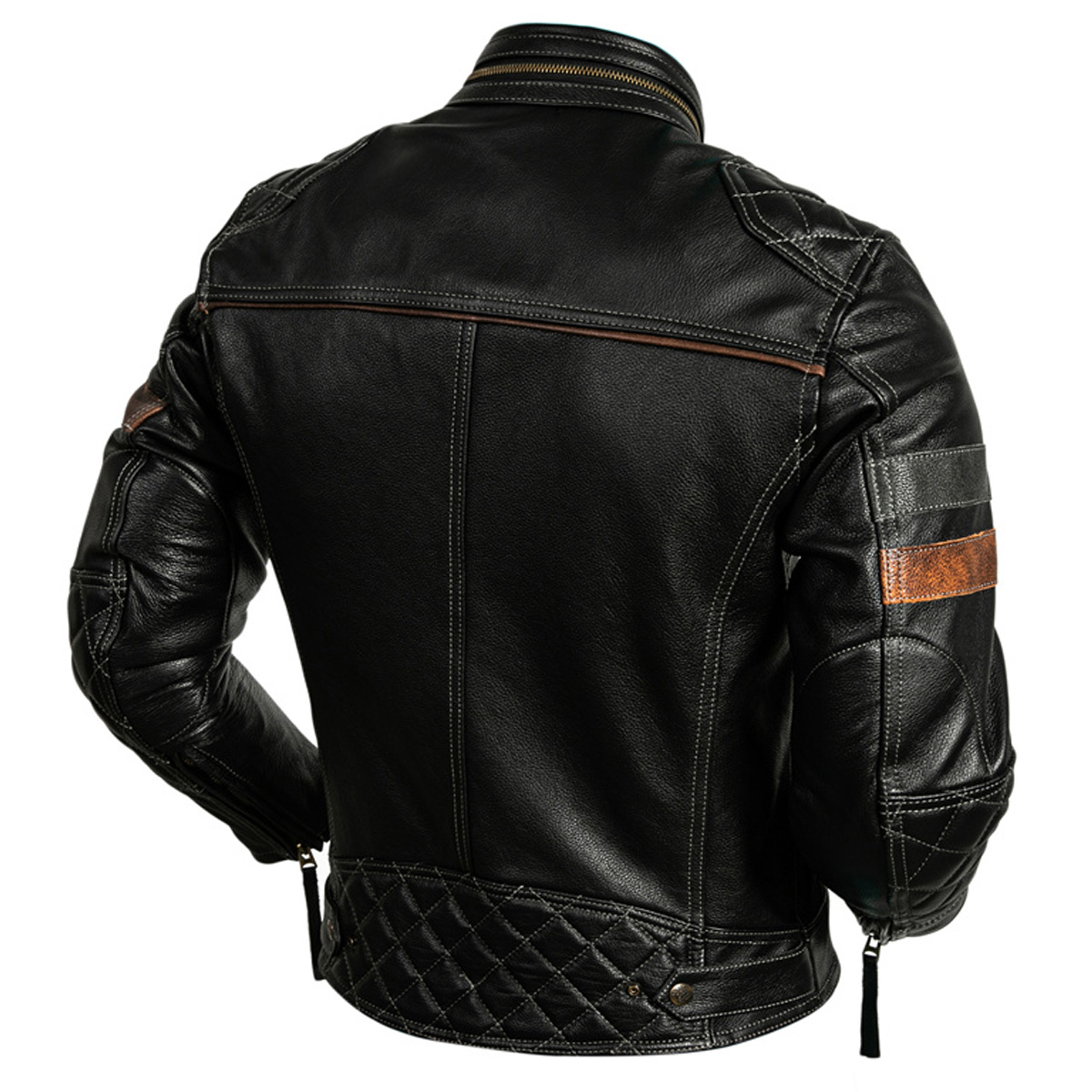 Men’s Black Biker Genuine Cowhide Stand Collar Multi-Zippers Moto Rider Classic Leather Jacket - Image 2