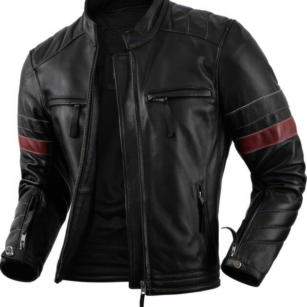 Men’s Black Biker Genuine Cowhide Stand Collar Multi-Zippers Moto Rider Classic Leather Jacket